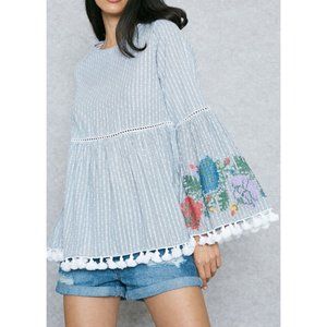 NEW Glamorous Embroidered Pom Pom Open Back Tunic